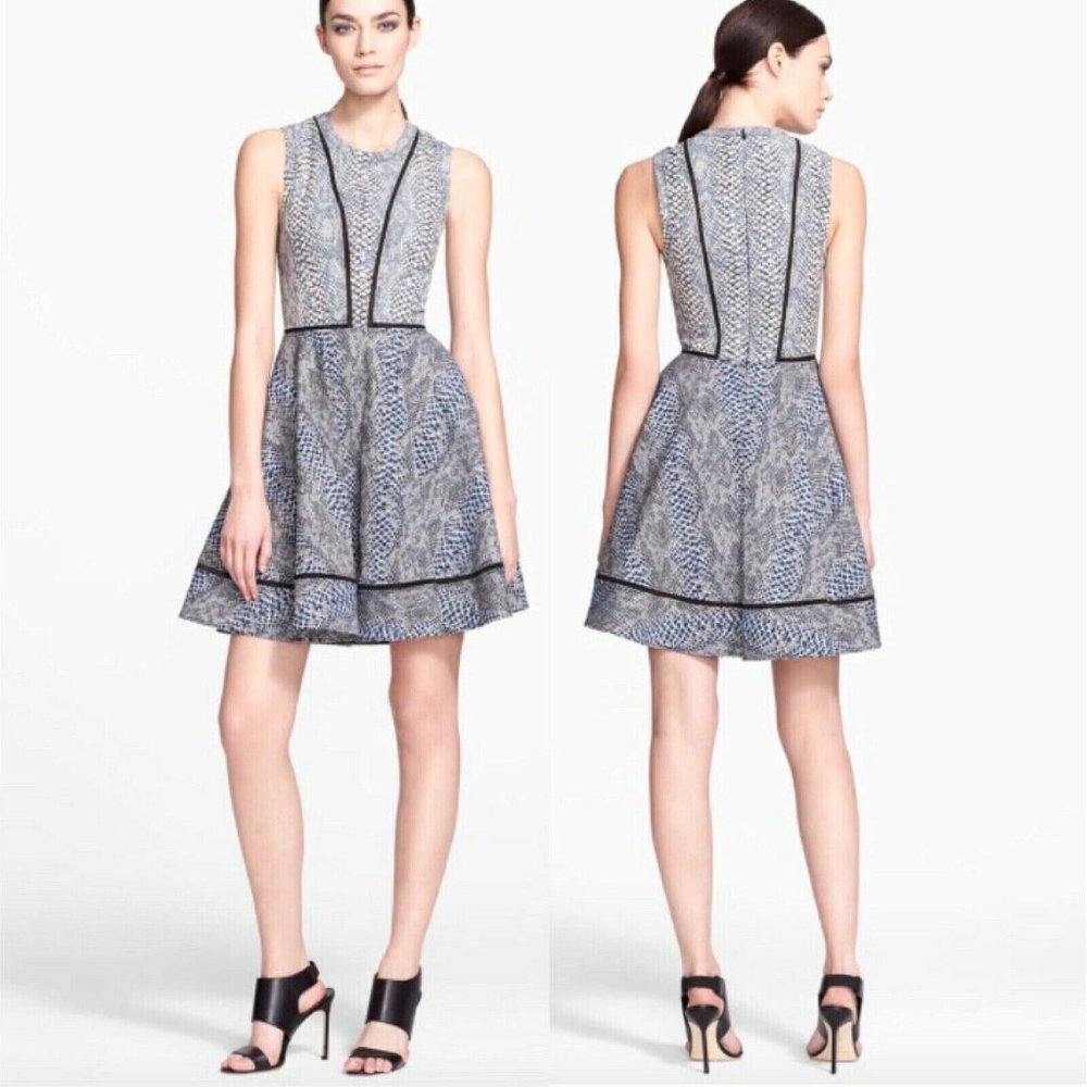 Yigal Azrouël Grey Snakeskin Jacquard Mini Dress